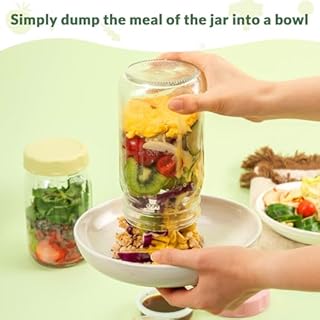 SOLIGT 4 Pack Glass Salad Jars with Lids Meal Prep, Leakproof Container for Lunch, with Wet/Dry Separation Cups, 32oz Mason Jars (Pink/Orange/Sky Blue/Olive Green)