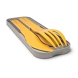 monbento - MB Pocket Color Moutarde yellow with case - Eco Friendly reusable cutlery set for lunch box - 3 Pieces fork knife spoon - Flatware set ideal for children