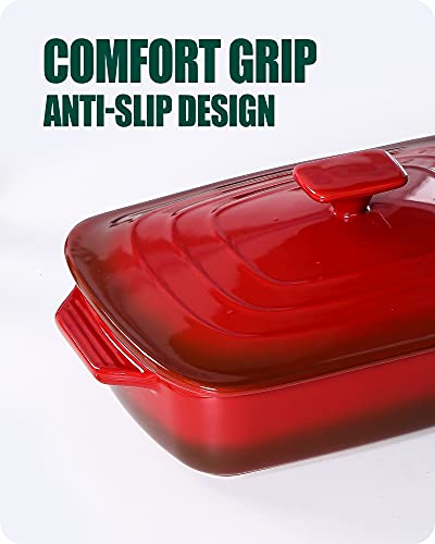 Lareina Large Ceramic Casserole Dish With Lid, 4.0 Quart Covered Rectangular Stoneware Baking Dishes For Oven, Deep 9X13 Inch Lasagna Pans For Baking And Serving, Red #TOP5