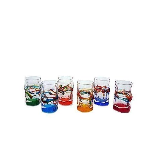 Set 6 Bicchieri liquore Jazz"Source" in Vetro Dipinti a Mano Murano Style Venezia