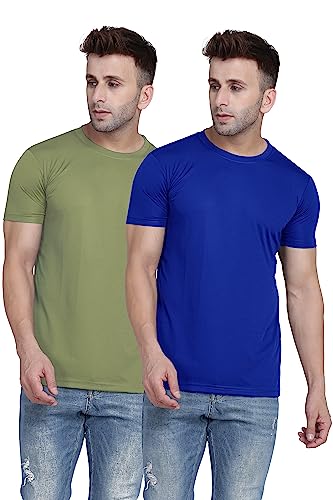 Image of TQH Men Dri Fit Polyester Half Sleeve Round Neck Multicolor t Shirts - Combo Set of 2