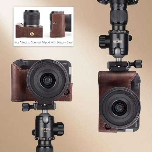 Funda para cámara Canon EOS R50 V cuero PU Coffee miniatura 4