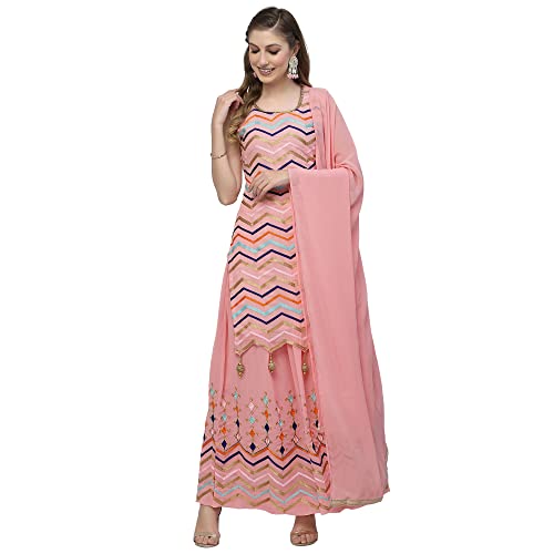Image of Women's Georgette Embroidered Kurti And Skirt with Dupatta Sets.