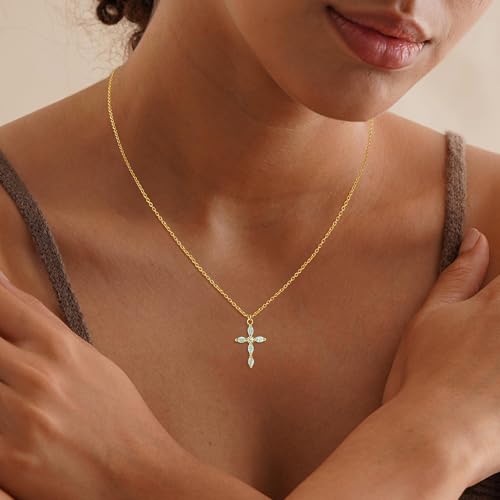 Cross Necklace for Women, 14k Gold Cross Necklaces for Women Trendy Dainty Gold Necklace Pearl Diamond Cross Pendant Necklaces Religious Christian Baptism Faith Jewelry for Woman2