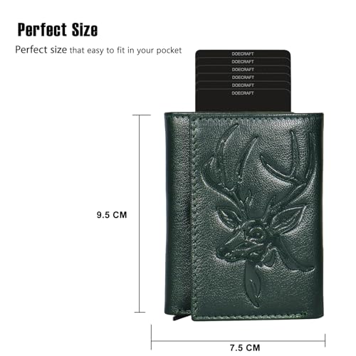 Image of Men's Genuine Leather RFID Wallet | Premium Slim Red Wallet for Men with Deer 3D Print | 8 Card Slots Secure and Durable Design | Casual Stylish | Formal & Gifting Use, Silver (Green)