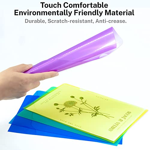 18 Pcs Plastic Folders, Clear Frosted Project Pocket, Clear Plastic Sleeves, 9 Assorted Colors L File Folder Jacket, Office School Paper Protector, Fits A4/Letter Size (18, Multicolor) #TOP3