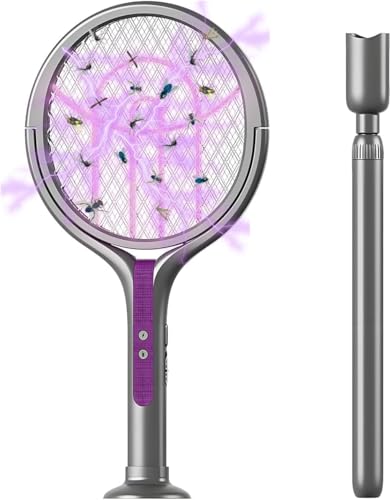 QUMOX Raquette Anti-Mouches électrique à tête rotative, Rechargeable, avec Extension télescopique, pour Une Utilisation intérieure,Noire