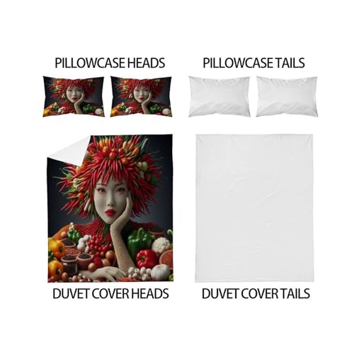 Housse de couette King 220x240cm poivrons microfibre imprimé 3D