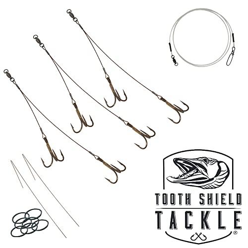 Tooth Shield Tackle 3 Pack Musky Sucker Rig (175 lb) / Muskie Pike Quick Strike Rigging Sucker Harness (Bronze Hooks)