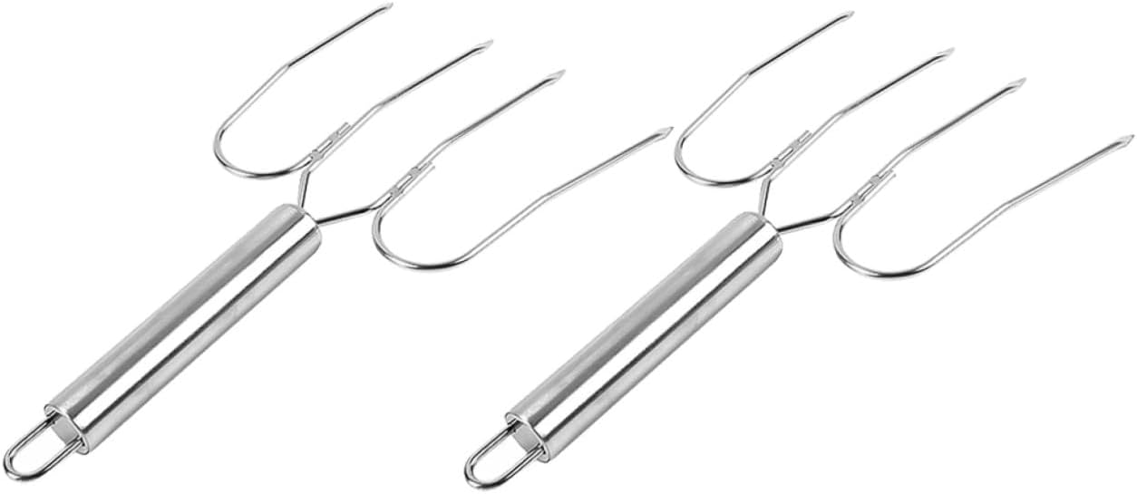 2pcs Stainless Steel Turkey Lifting Forks Large Bbq Poultry Meat Carving Forks with Wire Handle for Outdoor Grilling and Roasting