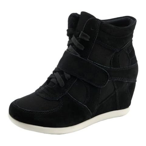 rismart Women's Wedge Casual Hook Loop Fabric Suede Leather Fashion Sneakers 8522(Black,6.5) Cover