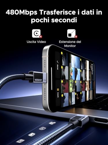 UGREEN Cavo USB C 60W, Cable Type C Ricarica Rapida PD3.0 Compatible con iPhone 16/15 Plus Pro Max, iPad Air, Galaxy S24/S23, Pixel 9/8/7, PS5, Drone, ecc 0,5M - Immagine 4