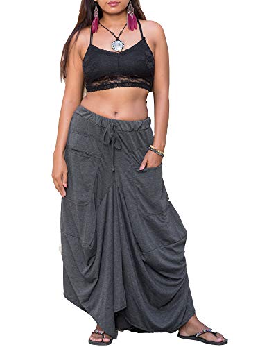 Thaluta Women's Maxi Skirt Bohemian with Pockets Gypsy Elastic High Waist Cotton Grey