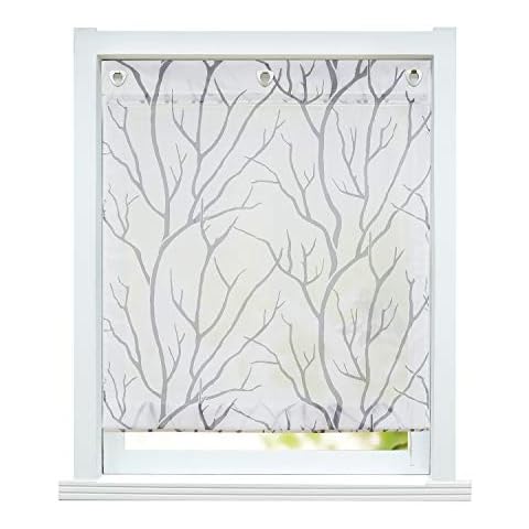 ESLIR Roman Blind No Drilling Required Transparent with Eyelets Curtains with U-Hooks Eyelet Roller Blind Modern Curtains White Grey W x H 60 x 140 cm 1 Piece Cover