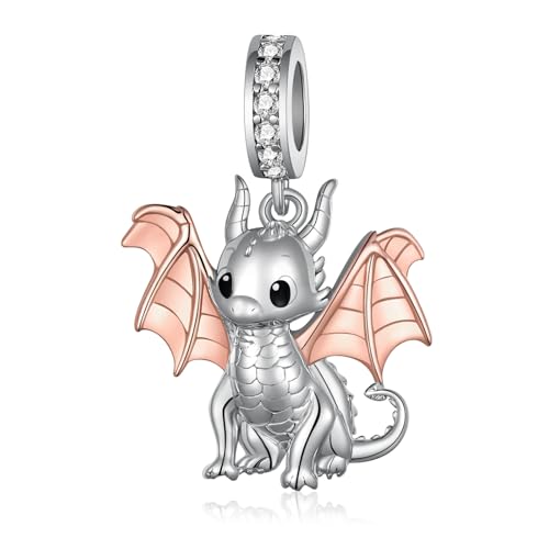 Cute Animals Charms 925 Sterling Silver Highland Cow/Dragon/Axolotl/Raccoon/Whale/Turtle/Cardinal/Hummingbird Charms for Bracelets for Women Cute Animal Charm Beads for Jewelry Making