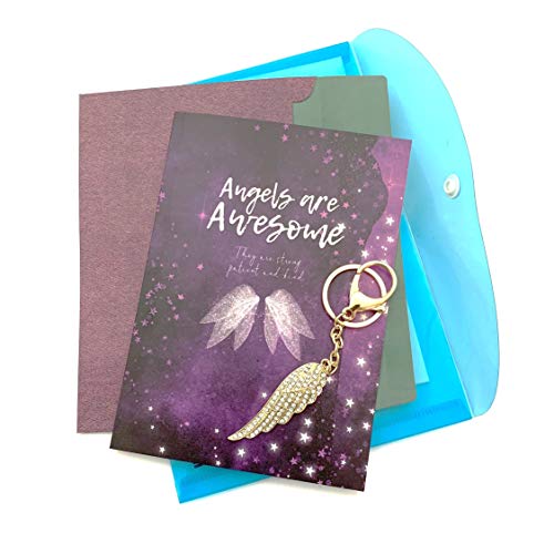 Smiling Wisdom - Happy Birthday Angel Awesome Friend Greeting Card And Keychain Gift Set - Sister, Mom, Daughter, Women - Gold With Rhinestones #TOP6