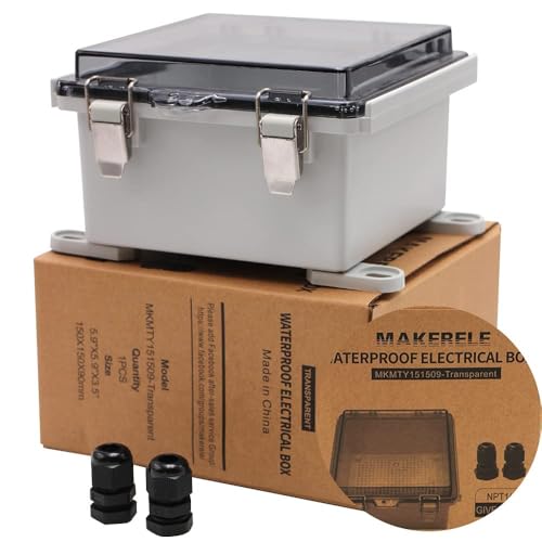 MAKERELE Small Junction Box Plastic Hinged Cover Transparent Lid IP67 Outdoor Electrical Project with Plastic Enclosure 5.9×5.9×3.5 inch(150×150×90mm) by MAKERELE - Used condition - US$14.39