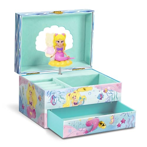 CRAZE MUSIK BOX Sjöjungfru | Speldosa med melodi, smyckeskrin för flickor med roterande sjöjungfru, spegel och låda