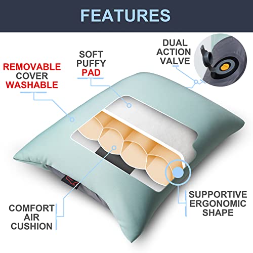Rioyalo X-Foam Inflatable Camping Pillow Lite With Removable Foaming Cover | Comfortable, Washable Ultralight Portable With Neck Lumbar Support | Backpacking, Hiking, Travel, Air | Small #TOP1