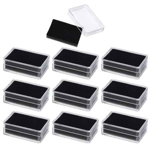 CHGCRAFT 10Pcs Clear Gemstone Display Box Small Loose Diamond Gemstone Display Case Plastic Containers Holder with Clear Top Lids and Sponge, Black