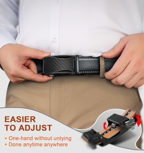 Image of KEMISANT Mens Ratchet Belt 2 Units,Sliding Belt For Gift Mens Dress Casual 1 3 /8 inch,Size Adjustable