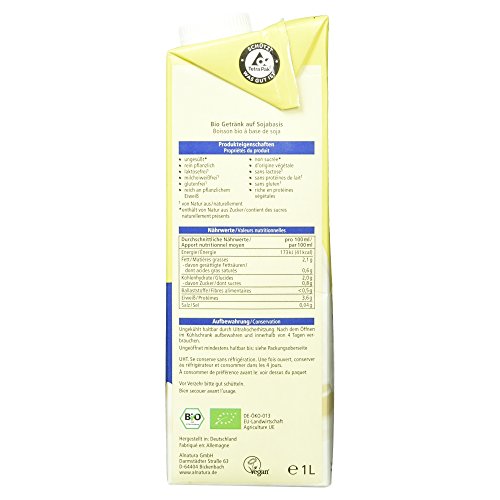 Alnatura Bio Sojadrink, ungesüßt, glutenfrei, laktosefrei, vegan, 8er Pack (8 x 1 kg)