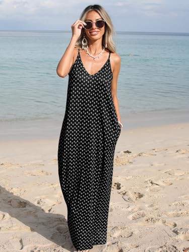 Poetsky Womens Casual Strappy V Neck Sleeveless Flowy Pockets Loose Long Maxi Beach Dress Sundress2