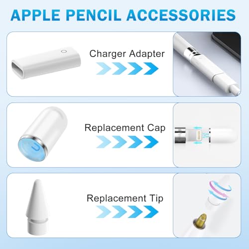 Image of TecoKart Accessories Set for Apple Pencil, 4 Pcs Tips Compatible with Apple Pencil 2nd /1st Generation, 2 Pcs Magnetic Replacement Caps and 1 Pcs Charging Adapter Compatible with Apple Pencil 1st Gen