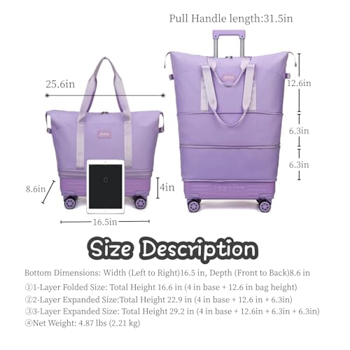 Rolling Duffle Bag with Wheels, Expandable Travel Duffel Bag with Detachable Spinner Wheels & Wet Pocket, Large Waterproof Travel Tote Bags Carry On Overnight Bag Hospital Bag by FEIXIANG - Used condition - Image 4