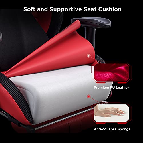 AutoFull-Silla-Gaming-Silla-Gamer-Ergonomica-Silla-de-Oficina-Cuero-de-PU-Silla-de-EscritorioAltura-e-inclinacion-AjustablesReposacabezas-y-Soporte-LumbarReposapiesRojo