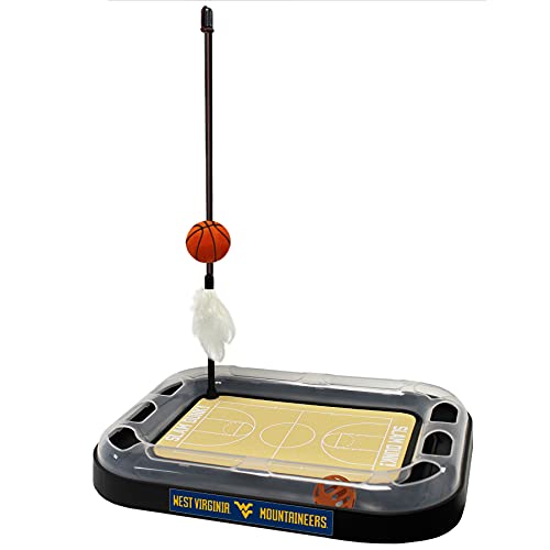 NCAA WEST VIRGINIA Mountaineers REVERSIBLE Basketball Court Felt/Board Cat Scratch Toy with Cat Ball and Wand. Interactive, Catnip-Filled Plush Basketball