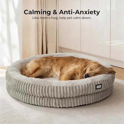 Image of BALANCE Donut Dog Bed, 43 Inches Round Dog Bed Extra Large Size Dogs Washable, Orthopedic Calming Dogs Beds for Kitten, Fluffy Plush Faux Fur Pet Bed with Anti-Slip Bottom