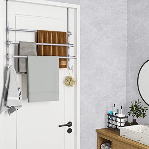 Canyave Over The Door Towel Rack, Triple Towel Storage Holder With Hooks, 19.68 Inches Towel Bar Hanger Towel Racks For Bathroom (Silver) #TOP4