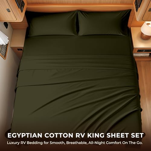 Image of SGI bedding 100% Egyptian Cotton Sheets RV King Size - 600 Thread Count Sheets Set, Soft, Cooling, 15 inch Deep Pocket, Luxury Hotel Bedding, Breathable, Durable - Olive Green