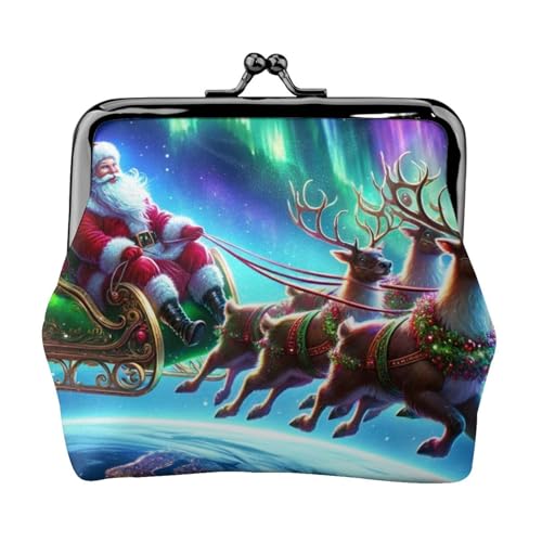 Pu Leather Buckle Coin Purse Christmas-Santa-Claus-Reindeer Girls Kiss-Lock Change Purse Wallets