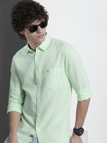 Image of The Indian Garage Co Men Regular Fit Striped Full Sleeves Cutaway Collar Casual Shirt