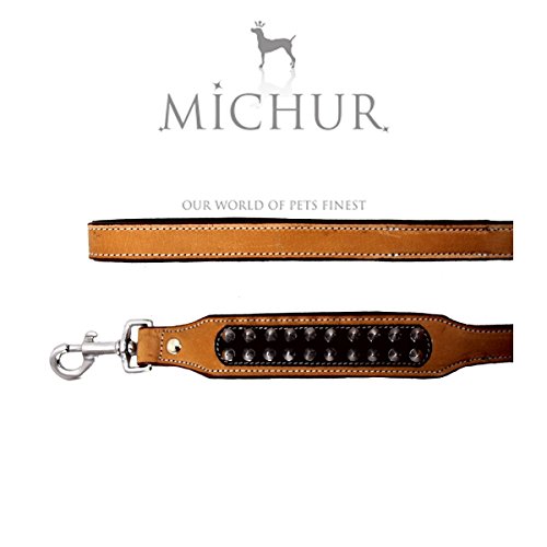 MICHUR Strike Leine Hundeleine Leder, Flachleine, Lederleine Hund, PASSEND ZUM Halsband Strike, Beige, Schwarz, BREIT Leder Gr. (ca.) 150x2,5cm, passend zu Halsband Strike No.1