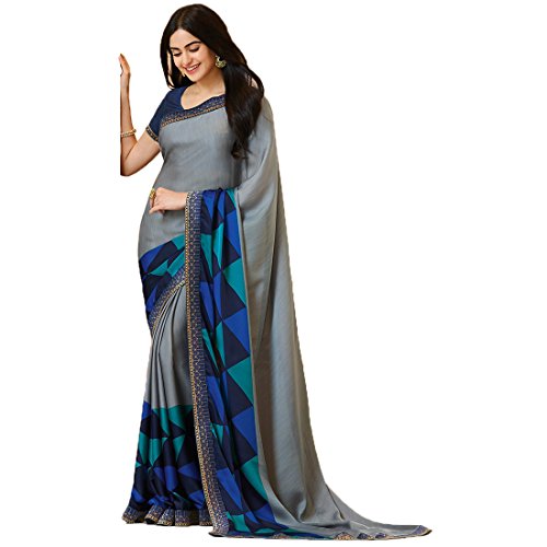 Image of RAJESHWAR FASHION WITH RF Women's Printed Georgette Sarees For Women With Jacquard Work Lace Border & Blouse Piece (Multicolored)