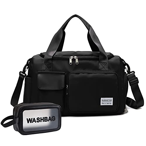 Black Gym Bag For Women, Waterproof Travel Duffle Carry On Weekender With Shoe Compartment & Wet Pocket, Tote Travel, Workout, Sport #TOP4