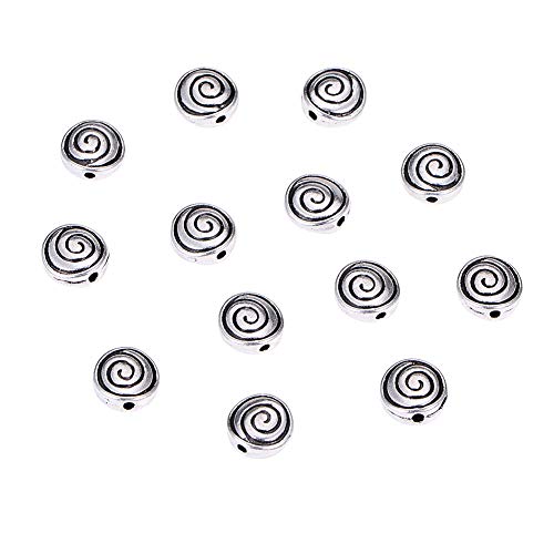 Image of PH PandaHall 150pcs 8mm Flat Round Spacer Beads Tibetan Alloy Antique Silver Beads Carved Vortex Jewelry Bead Charm Spacers for Jewelry Making DIY Bracelet Necklace Earring, Hole 1.5mm