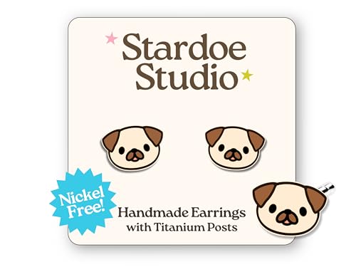 Dog Earrings – Hypoallergenic Kids Jewelry- Fun Pug Dog Earrings – Jewelry for Girls, Boys, and Adults - Hypoallergenic Titanium Earrings (Dog)
