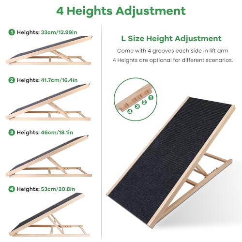 iMounTEK Dog Ramp for Bed Small Dog to Medium Dog Non Slip 4 Heights - 40\" Long, Adjustable 13\"-21\" Dog Ramp for Couch, Car SUV, Bed or Sofa, Folding Portable Wooden Dog Cat Ramps 176LBS Load/L