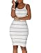 Cfanny Women's Spaghetti Strap Stripes Open Back Bodycon Dress,White,Medium