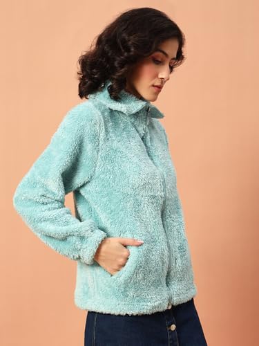 Image of THE DRY STATE Women's Fur Jacket With Wing Collar & Front Zip Open