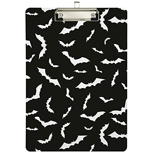 Naanle Stylish Bats Halloween Pattern Custom Acrylic Clipboard with Sliver Low Profile Clip, Decorative for Students, Office, Sc