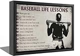 Black Framed Baseball Canvas Wall Art Baseball Life Lessons Wall Decor Picture Vintage Simple sports Inspiring Quotes Poster Print for Living Room Bedroom Office Sports Enthusiasts Home Decoration