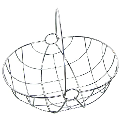 Porta frutta rotonda con manico in metallo cromo 29 x 22 x cm