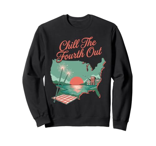 Chill The Fourth Out Retro USA Lake Picnic Sunset Sweatshirt