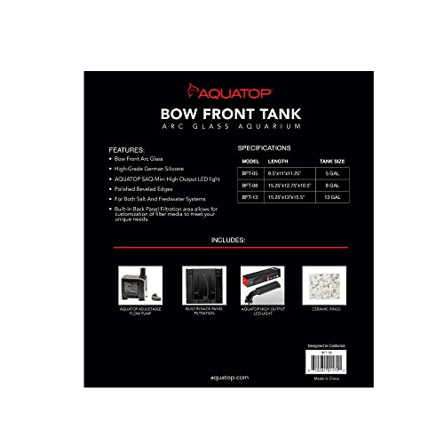 Aquatop Vertical Bowfront Glass Aquarium, 5-Gallon – Safe For Freshwater & Saltwater, Desktop Fish Tank, All In One Tank With Filter, Led Light, High Clarity & Low Iron Glass #TOP1