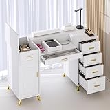 HolaiNail Manicure Table with Removable Panel, Nail Tech Desk with Dust Collector, Drawers & Storage, Nail Station for Salon or Home Studio (White)